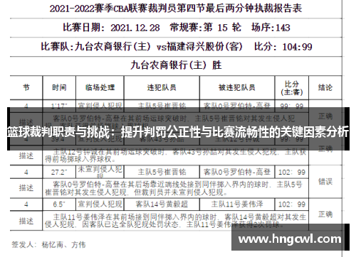篮球裁判职责与挑战：提升判罚公正性与比赛流畅性的关键因素分析